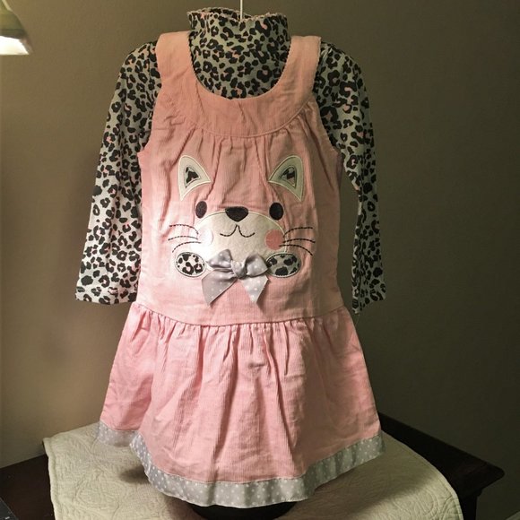 WONDERKIDS Pink Corduroy Kitty Jumper with Matching Cheetah Print Shirt … - Picture 2 of 14